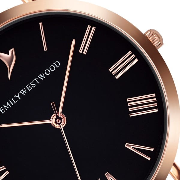 Ceas damă, curea metalică din inox Emily Westwood Go, negru-roz auriu-image-1