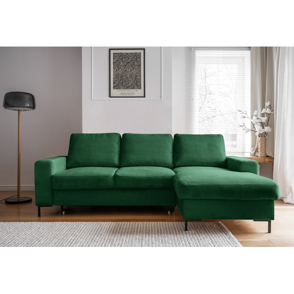 Colțar verde închis extensibil cu tapițerie din catifea reiată  (cu colț pe partea dreaptă) Lofty Lilly – Miuform-image-1