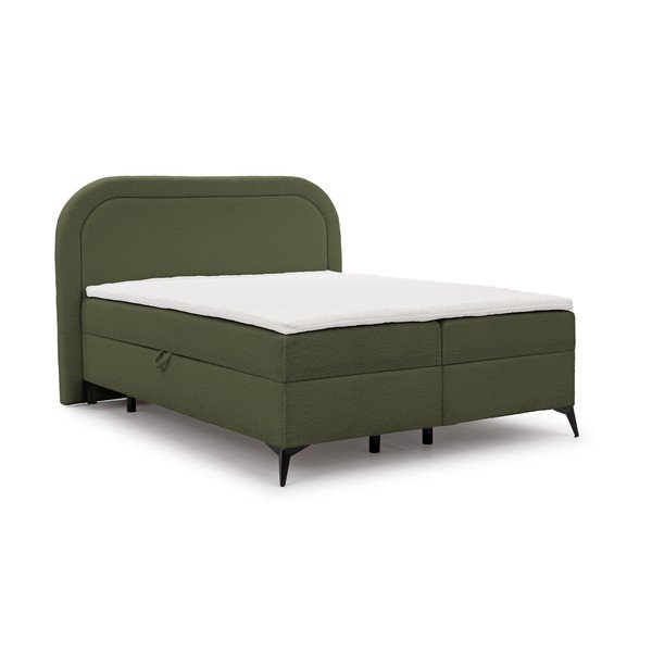 Pat boxspring verde cu spațiu de depozitare 160x200 cm Ornes – Ropez