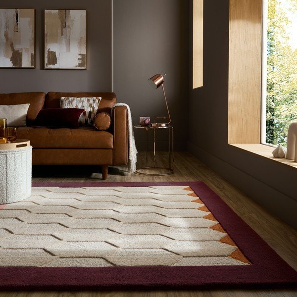 Covor burgundy/în culoare naturală țesut manual din lână 120x170 cm Apex Border Wool – Flair Rugs-image-2