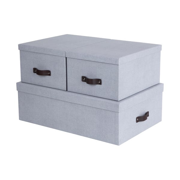 Cutii de depozitare gri-deschis 3 buc. din carton cu capac 31x47x15 cm Inge – Bigso Box of Sweden