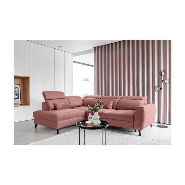 Colțar roz extensibil/cu spațiu de depozitare cu tapițerie din catifea (cu colț pe partea stângă/în formă de ”L”) Noble – ELTAP-image-1