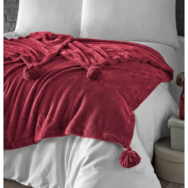 Cuvertură roșie din micropluș pentru pat dublu 200x220 cm Puffy – Mijolnir