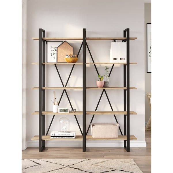 Bibliotecă negru/natural  cu aspect de lemn de stejar 150x180 cm Aviva – Marckeric-image-1