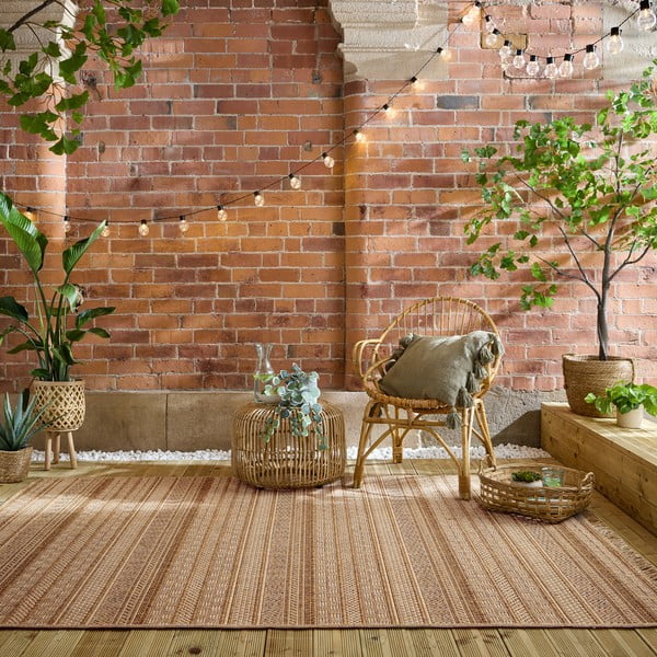 Covor pentru exterior și interior în culoare naturală 120x170 cm Farah Stripe – Flair Rugs-image-1