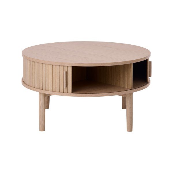Măsuță de cafea în culoare naturală deschisă rotundă cu aspect de lemn de stejar ø 85 cm Meta – Unique Furniture-image-2