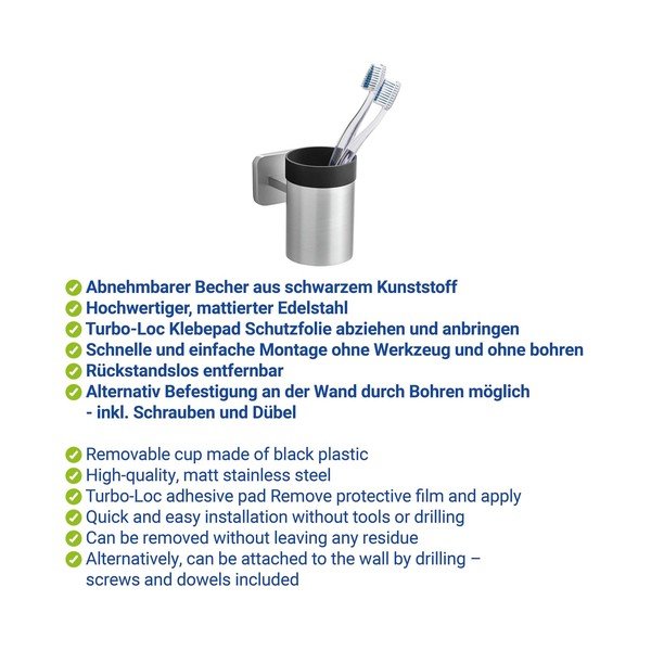 Suport pentru periuța de dinți argintiu mat autoadeziv cu Turbo-Loc din oțel inoxidabil Porto – Wenko-image-2