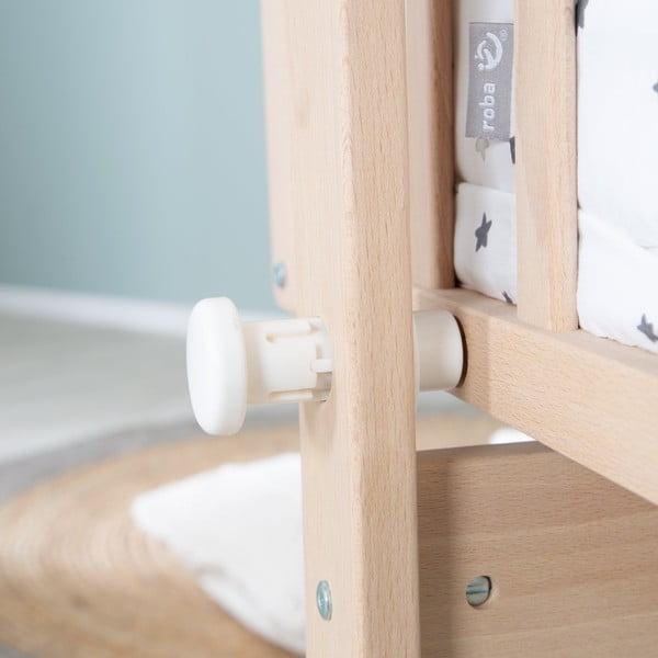 Pătuț leagăn  în culoare naturală din lemn de fag cu roți/cu baldachin 40x90 cm – Roba-image-3