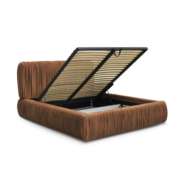 Pat matrimonial portocaliu tapițat cu spațiu de depozitare cu somieră 180x200 cm Blair – Bobochic Paris-image-3