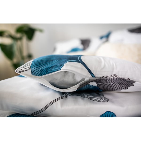 Lenjerie de pat din bumbac satinat Cotton House Ginko, 140 x 200 cm, gri - albastru-image-4