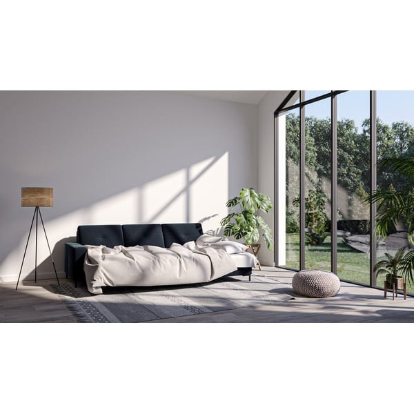 Colțar extensibil cu șezlong pe partea dreaptă și suprafață din catifea Ghado Moor, albastru închis-image-1