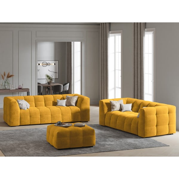 Canapea cu tapițerie din catifea Windsor & Co Sofas Vesta, 208 cm, galben-image-1