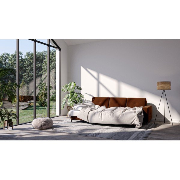 Colțar extensibil cu șezlong pe partea stângă și suprafață din catifea Ghado Moor, portocaliu închis-image-1