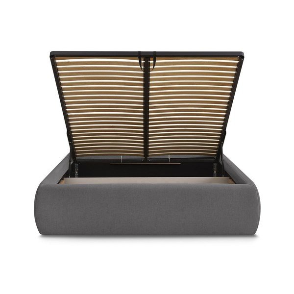 Pat matrimonial gri închis tapițat cu spațiu de depozitare/fără tăblie cu somieră 180x200 cm Inera – Bobochic Paris-image-4