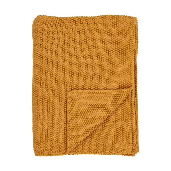 Pătură galbenă din bumbac reciclat tricotată 130x170 cm Santos – House Nordic