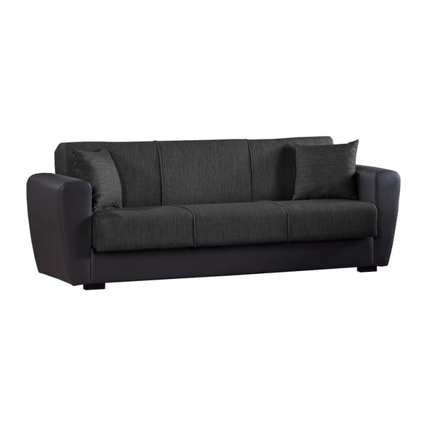 Canapea extensibilă de 3 persoane cu spaţiu de depozitare, Esidra Comfort, gri antracit - negru