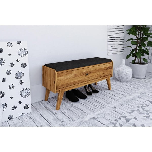 Bancă cu spațiu de depozitare din lemn de stejar cu șezut gri Retro - The Beds-image-1