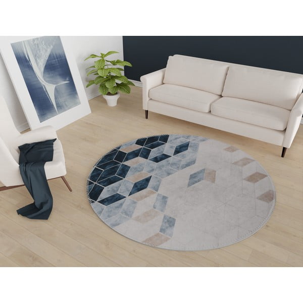 Covor alb/albastru lavabil rotund ø 120 cm – Vitaus-image-1