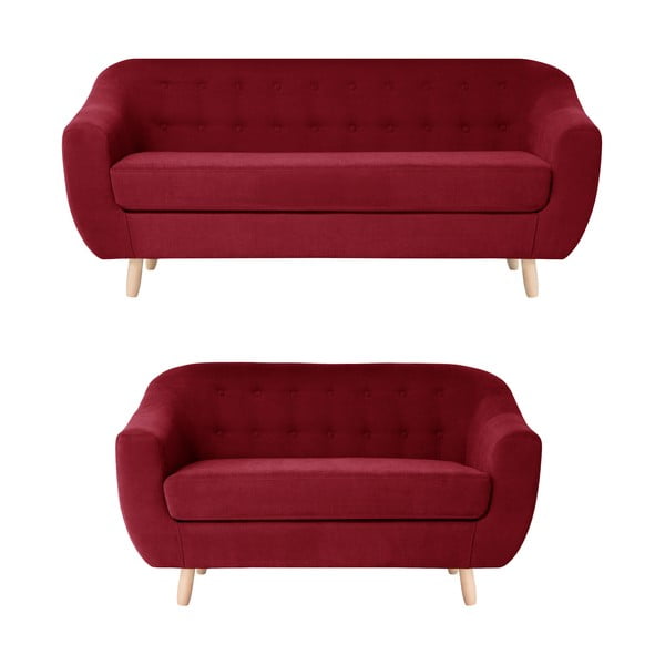 Set 2 canapele pentru 2 și 3 persoane Jalouse Maison Vicky, roșu clasic