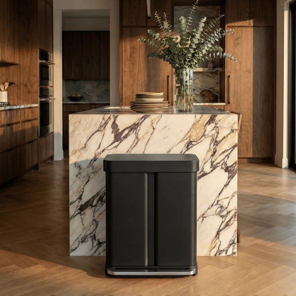 Coș de gunoi negru mat pentru reciclare/cu pedală 34+24 l din oțel – simplehuman-image-1