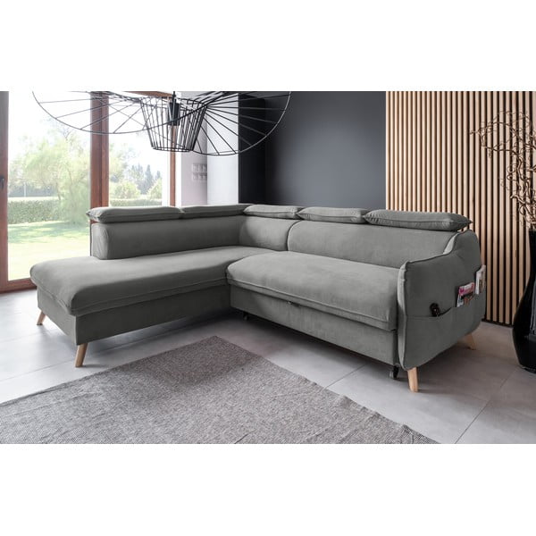 Colțar gri deschis extensibil cu tapițerie din catifea (cu colț pe partea stângă ) Sweet Harmony – Miuform-image-3