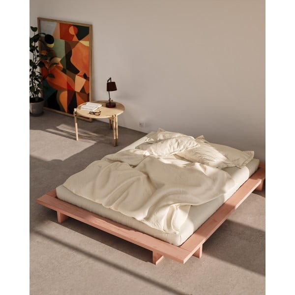 Pat matrimonial roz deschis din lemn masiv de pin cu somieră 160x200 cm Japan – Karup Design-image-1