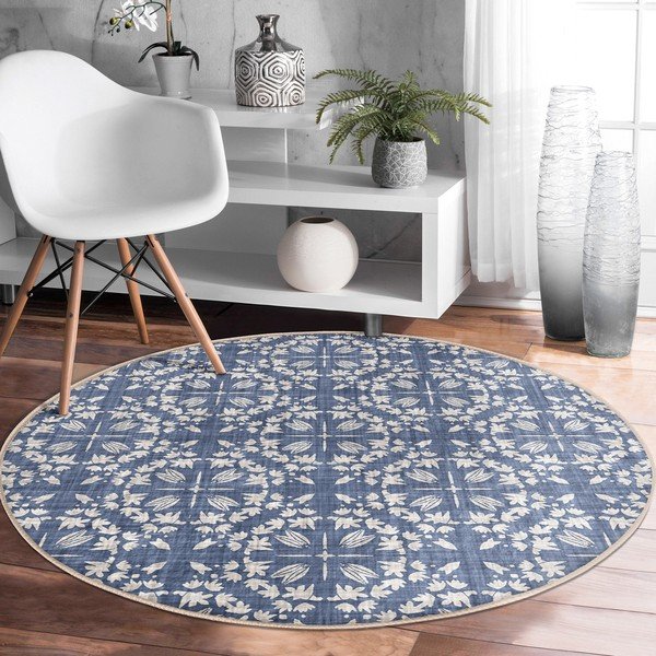 Covor rotund  albastru lavabil adecvat și  pentru aspiratoare robot   ø 120 cm Comfort – Mila Home-image-4