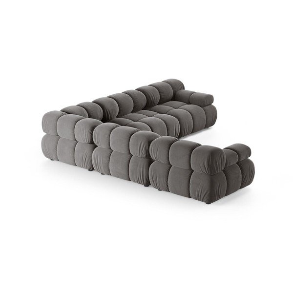 Colțar modular gri deschis cu tapițerie din catifea – Micadoni -image-2