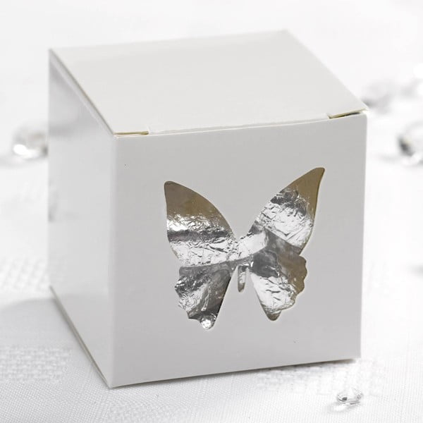 Set 10 cutii cadou pentru mărturii Neviti Butterfly, detalii argintii