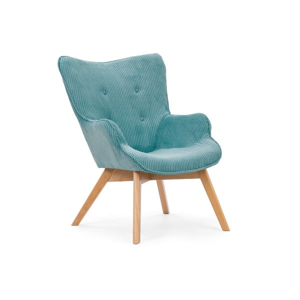 Fotoliu cu taburet turcoaz cu tapițerie din catifea reiată Niko – Ropez-image-4