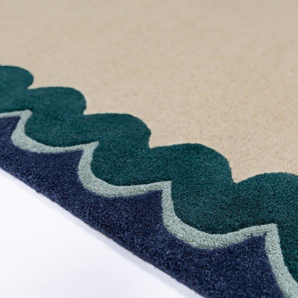 Covor tip traversă în culoare naturală/albastru-verde țesut manual din lână 80x230 cm Wiggle Wool – Flair Rugs-image-3