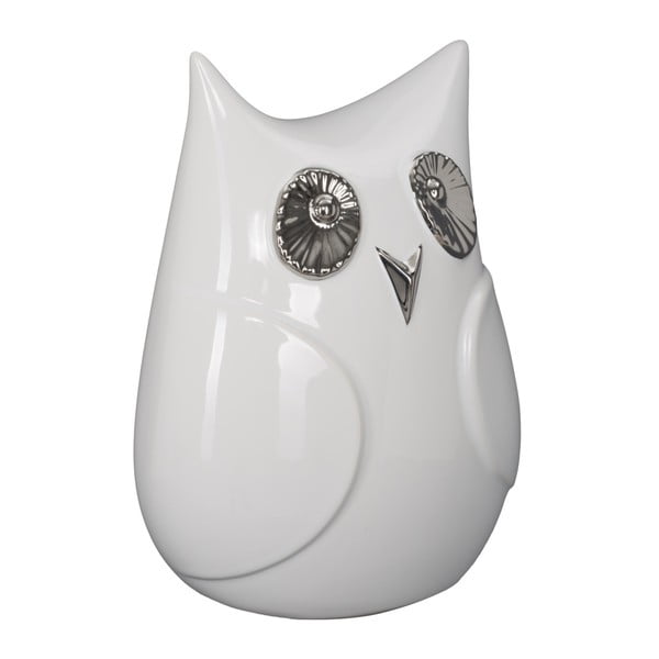 Statuetă decorativă din ceramică Mauro Ferretti Funny Owl, înălțime 21 cm, alb