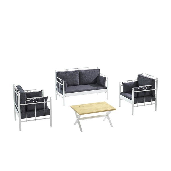 Set mobilier de grădină alb/gri închis pentru patru persoane Hatkus – Floriane Garden