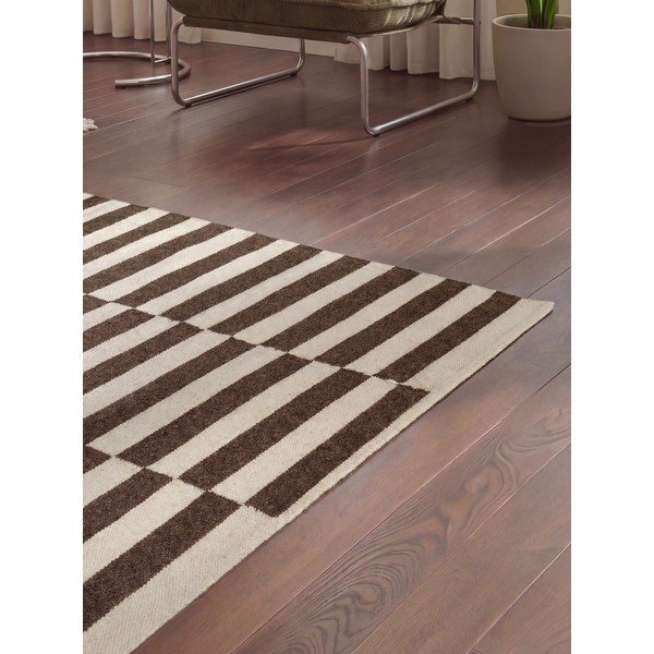 Covor alb/maro reversibil/țesut manual din lână 160x230 cm Vika – Hanse Home-image-3