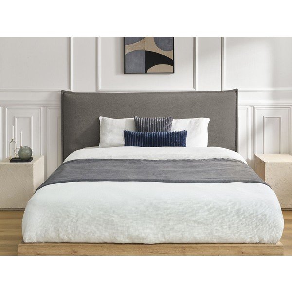 Pat matrimonial gri/taupe tapițat/din  placă aglomerată de lemn tapițat cu spațiu de depozitare cu somieră 180x200 cm Charlie – Bobochic Paris-image-3