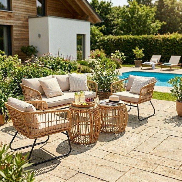Set mobilier de grădină din ratan artificial Bonami Essentials Vistdal, bej-image-1
