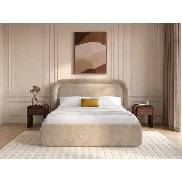 Pat matrimonial bej tapițat cu spațiu de depozitare cu somieră 160x200 cm Sam – Bobochic Paris-image-1