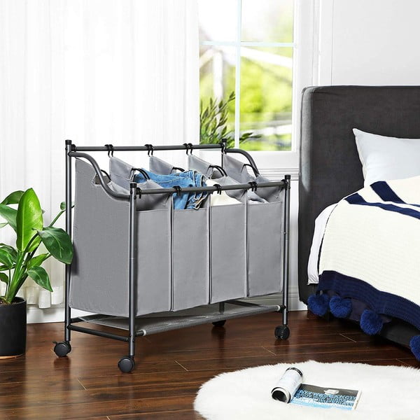 Coș de rufe cu roți și 4 compartimente Songmics, gri-image-3
