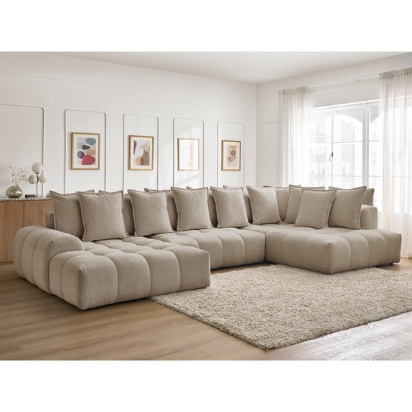 Colțar taupe extensibil/cu spațiu de depozitare cu tapițerie din chenille (cu colț pe partea dreaptă/în formă de "U") Everest – Bobochic Paris-image-1