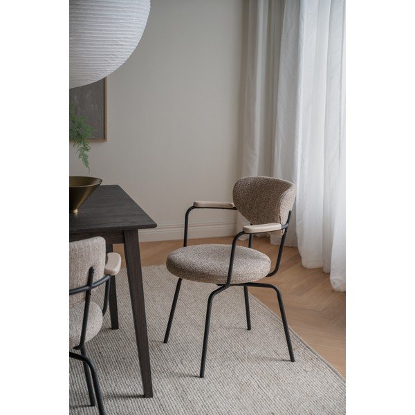 Scaun de dining negru/bej cu cotiere din metal Merrick – Rowico-image-1