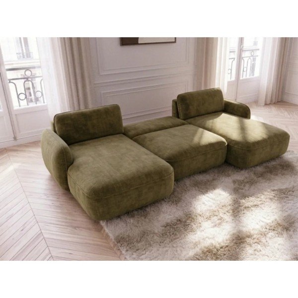 Colțar verde extensibil/cu spațiu de depozitare cu tapițerie din catifea (în formă de "U") Celeste – Bobochic Paris-image-2