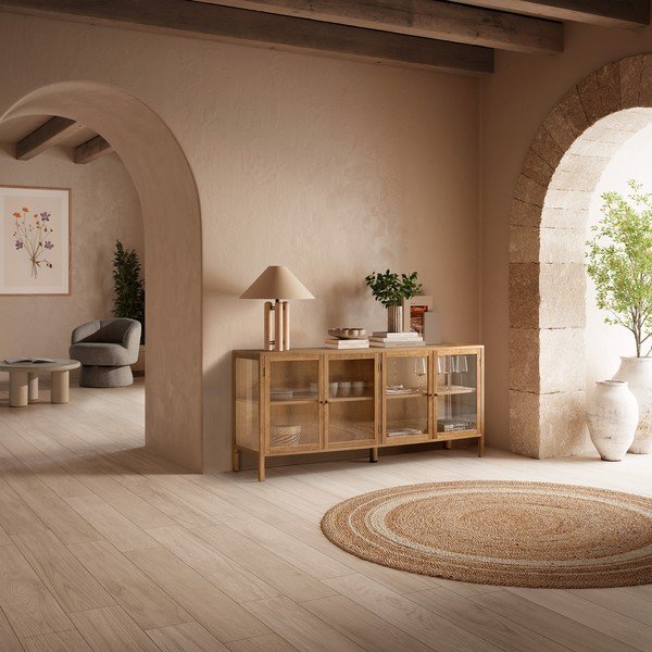 Vitrină în culoare naturală cu aspect de lemn de stejar 180x80x40 cm Ceci – MOME-image-1