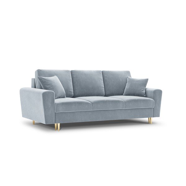 Canapea albastru-deschis extensibilă, cu spațiu de depozitare cu tapițerie din catifea 235 cm Kyoto – Cosmopolitan Design-image-1