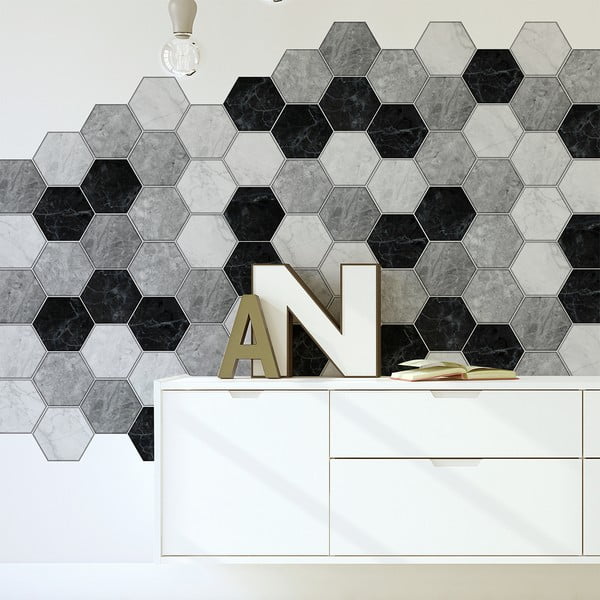 Set 28 autocolante Ambiance Hexagons Marble, 20 x 18 cm