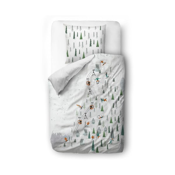 Lenjerie de pat albă din bumbac satinat 140x200 cm Ski Slope - Butter Kings