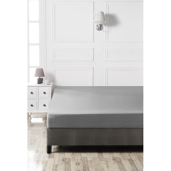 Cearceaf gri închis din bumbac cu elastic 140x200 cm – Mijolnir-image-2