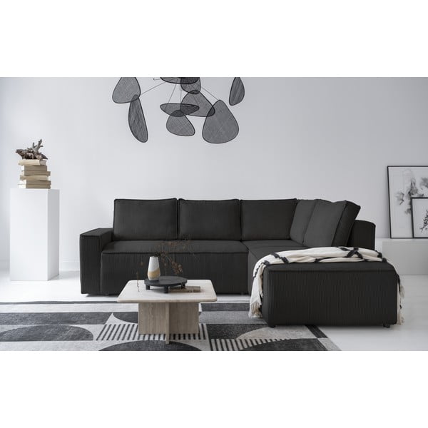 Colțar gri antracit extensibil cu tapițerie din catifea reiată  (cu colț pe partea dreaptă) Brave Dave – Miuform-image-1