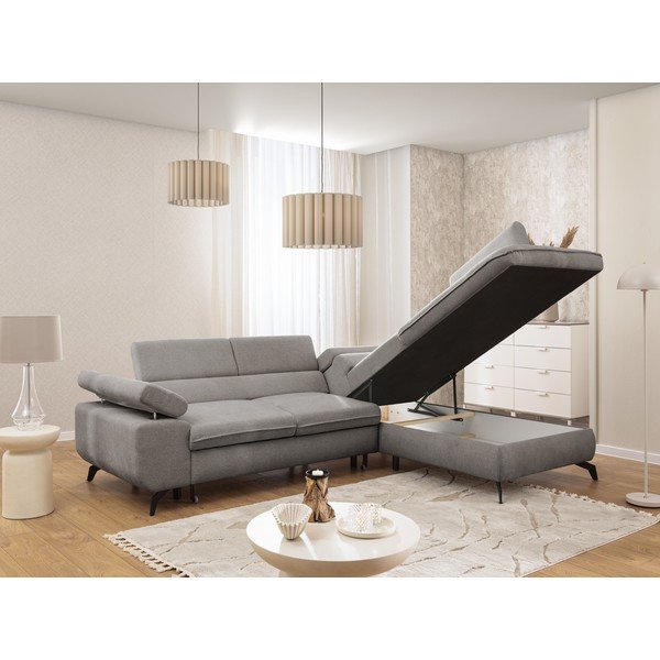 Colțar gri deschis cu tapițerie din chenille (cu colț pe partea dreaptă/în formă de ”L”) Marbeya  – Ropez-image-4