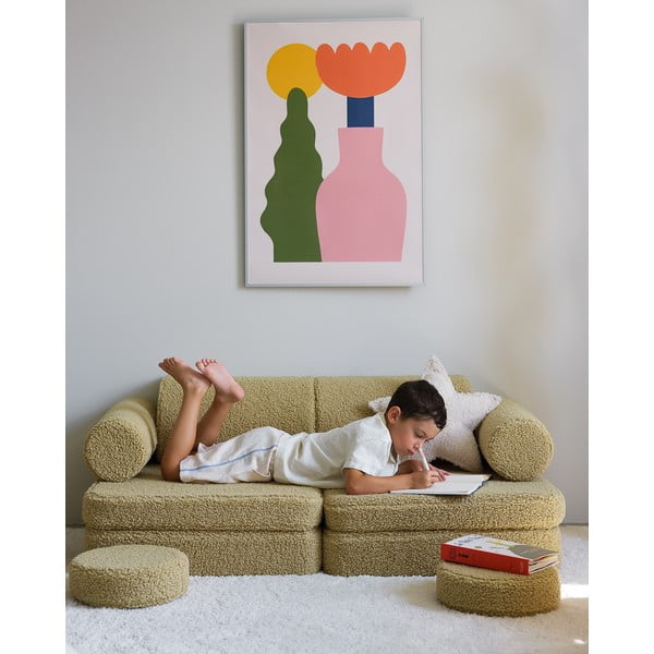 Canapea pentru copii verde cu tapițerie din țesătură bouclé 132 cm Settee – Wigiwama-image-4