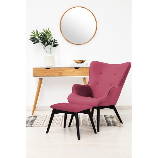 Fotoliu cu taburet Vivonita Cora Velvet, roz - roșu - negru-image-1